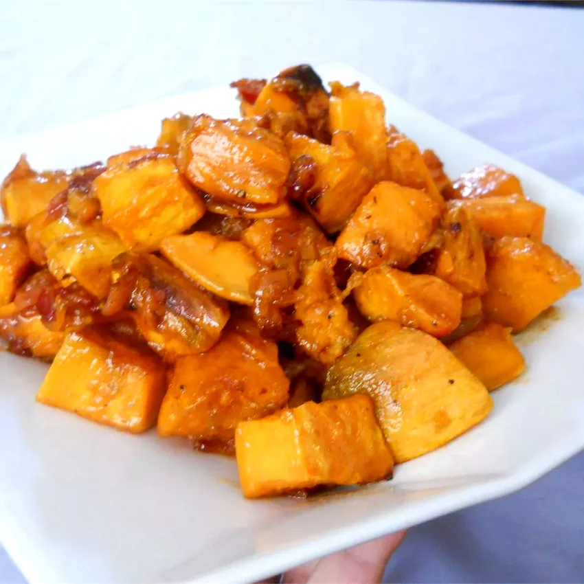 Top 50 Holiday Side Dishes for Thanksgiving Dinner Maple Glazed Sweet Potatoes with Bacon and Caramelized Onions