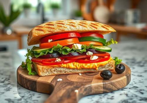 Mediterranean Veggie Hummus Sandwich