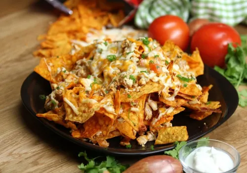 Nachos with cheese and salsa