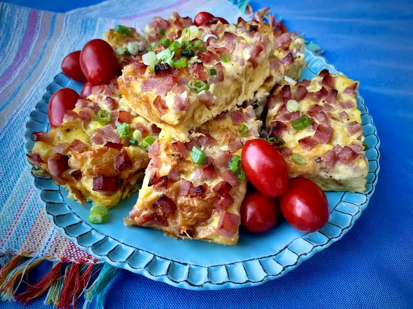 21 Holiday Morning Breakfast Bakes You Can Prep Ahead Overnight Breakfast Bake with Ham, Cheese, and Croissants