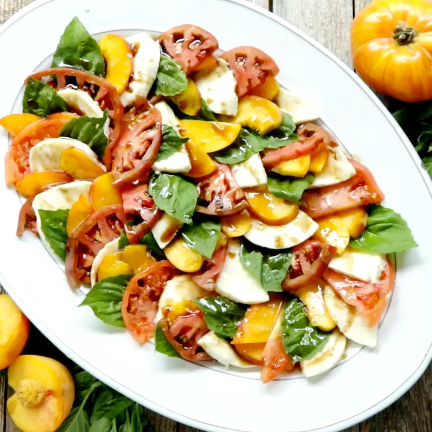 30 Chilled Side Dishes Perfect for Outdoor Gatherings Peach and Tomato Caprese Salad