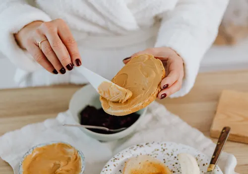 Peanut butter on whole grain bread