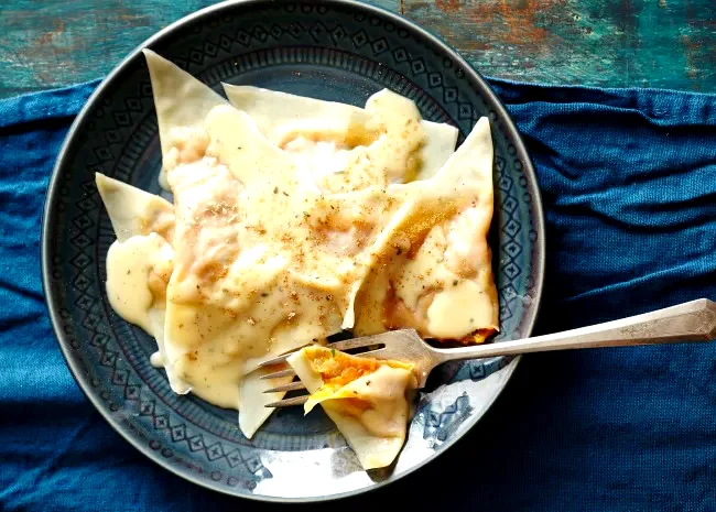 Pumpkin Ravioli with Hazelnut Cream Sauce