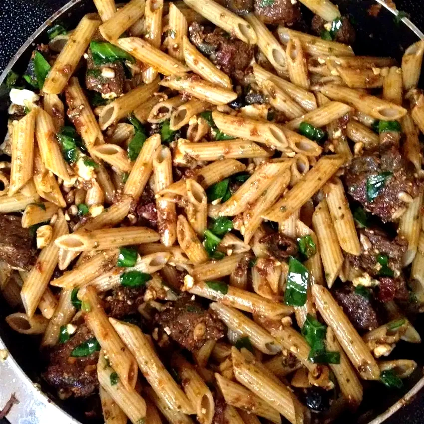 Quick Greek Pasta Salad with Steak