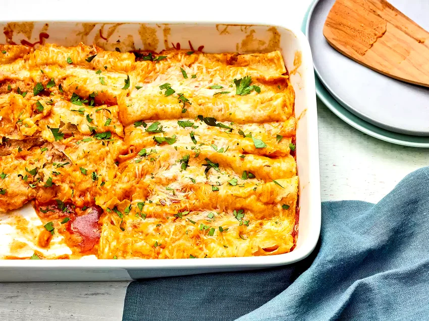 48 Simple 9x13 Pan Dinner Recipes for Easy Family Meals Refried Bean and Cheese Enchiladas