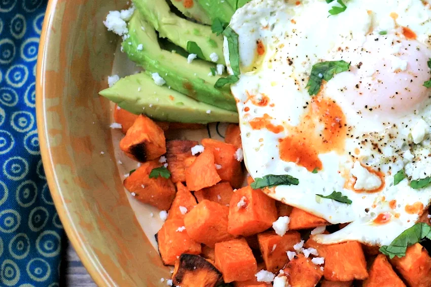 Roasted Sweet Potato, Black Bean, and Chorizo Breakfast Bowls