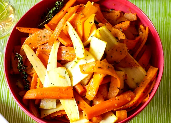 Roasted Sweet Potatoes and Vegetables With Thyme and Maple Syrup
