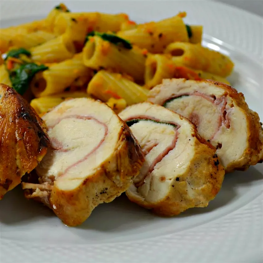 Saltimbocca di Pollo alla Romana (Prosciutto-Stuffed Chicken Breast Roulades)