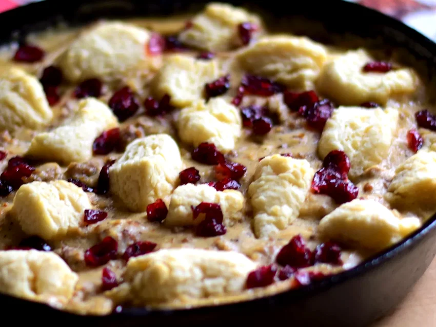 21 Holiday Morning Breakfast Bakes You Can Prep Ahead Sausage, Cranberry, and Biscuit Breakfast Bake