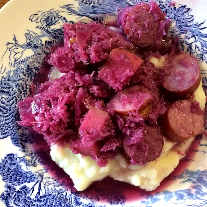 Sausage Smothered in Red Cabbage