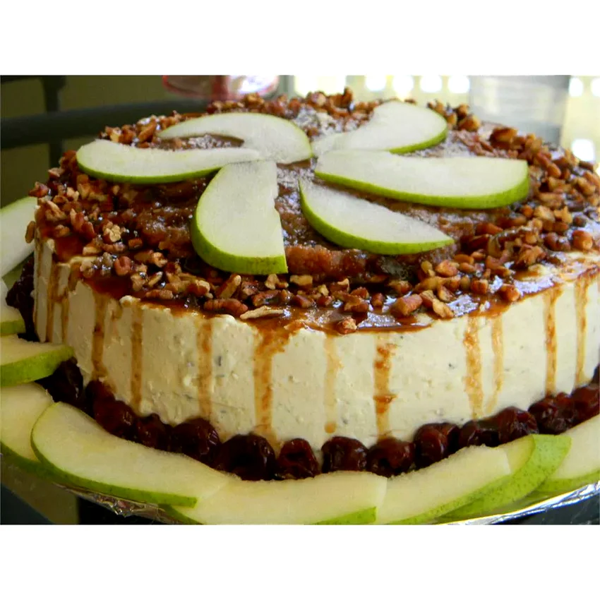 Savory Blue Cheese Cheesecake with Cherry Pear Compote and Cherry Balsamic Glaze