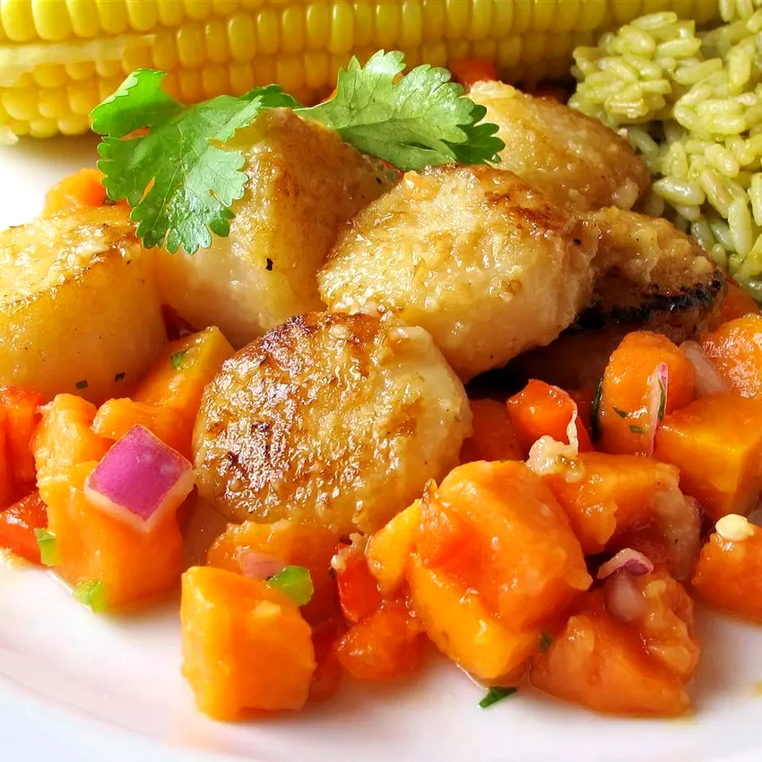 30 Special Birthday Dinner Recipes for Amazing Celebrations Seared Scallops with Spicy Papaya Sauce