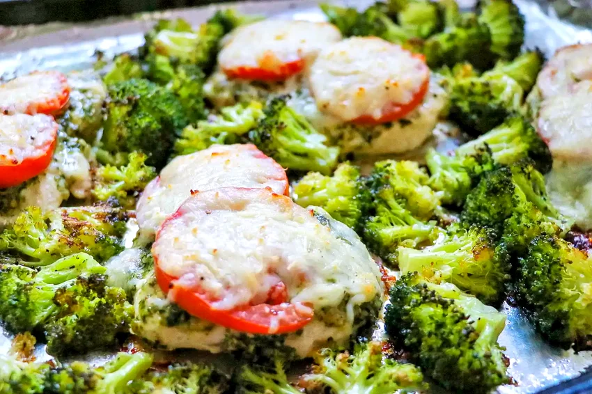 30 Chicken Broccoli Meals That'll Become Your Go-To Dinners Sheet Pan Chicken with Mozzarella, Pesto, and Broccoli