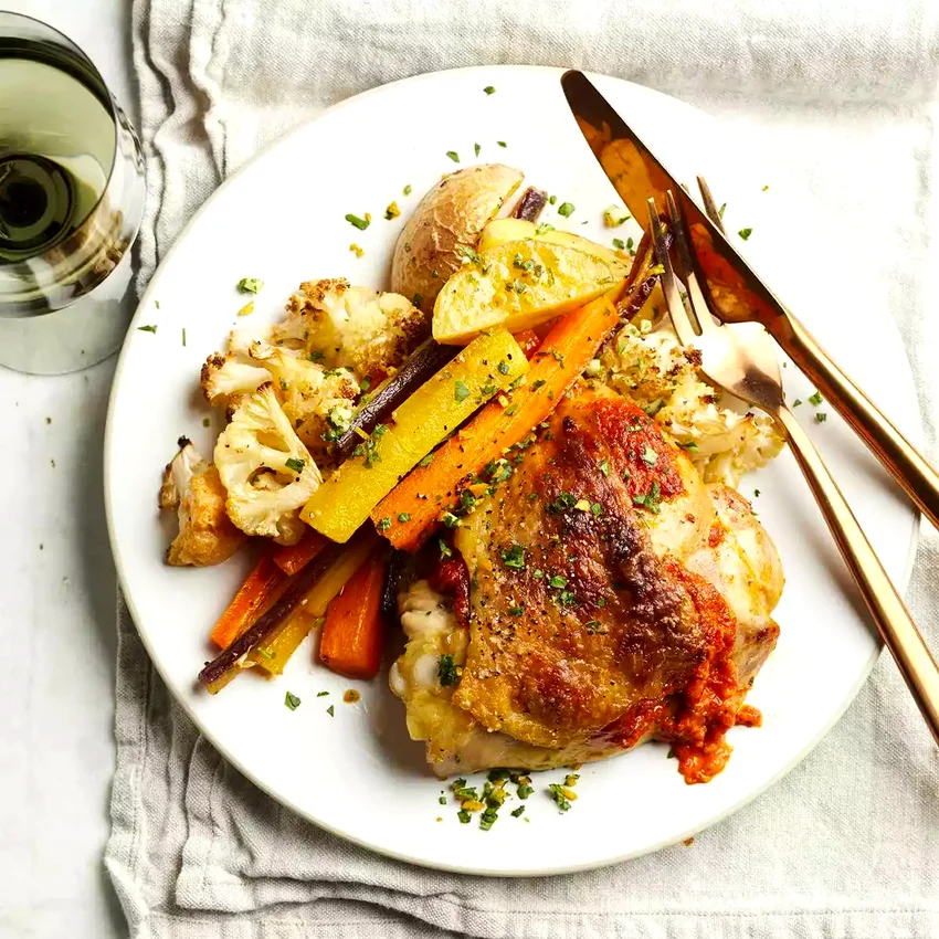 10 Amazing Chicken Cauliflower Recipe Ideas for Dinner Sheet Pan Harissa Chicken Dinner