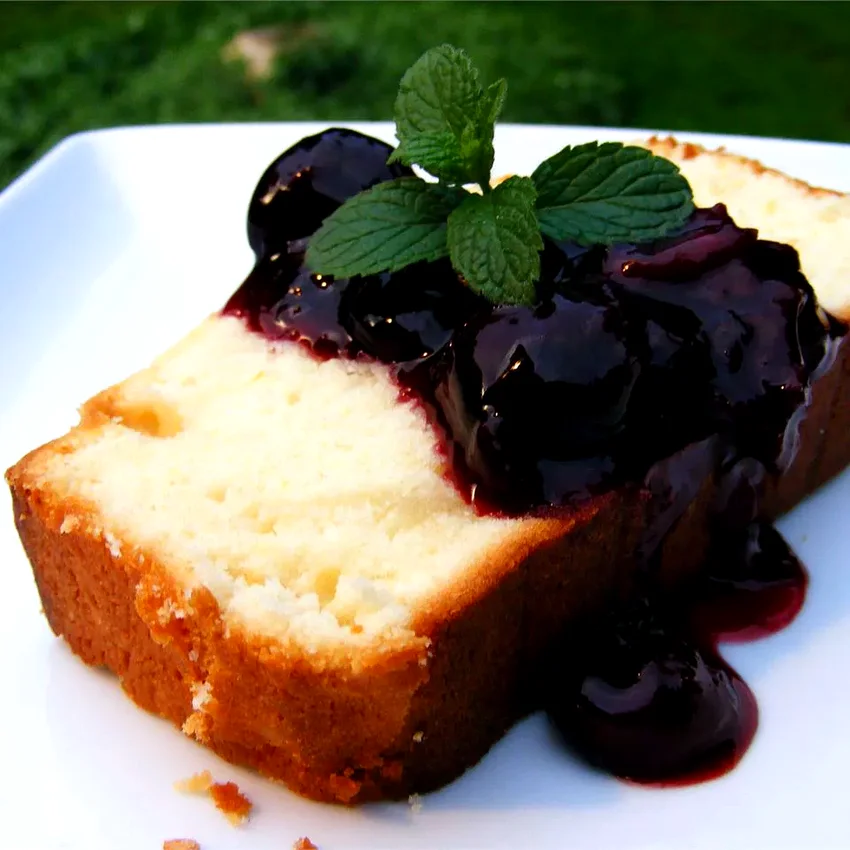 Sour Cream Lemon Pound Cake with Cherry Compote