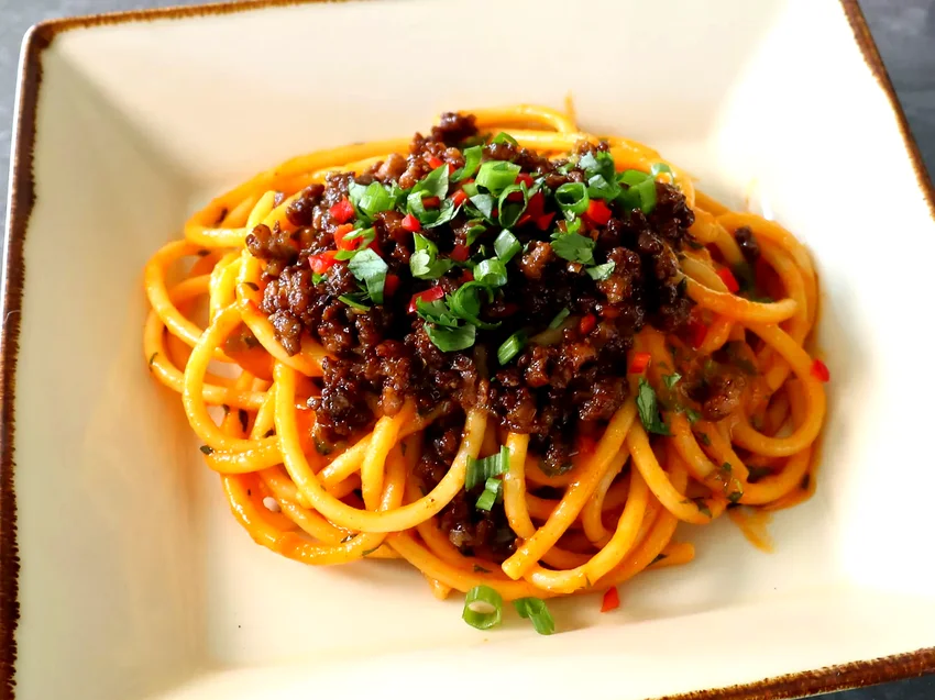 Spicy Pumpkin Pork Noodles