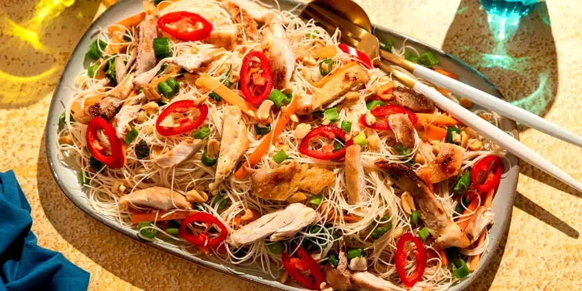 24 Easy Dishes Using Leftover Shredded Chicken Spicy Rice Noodle Salad