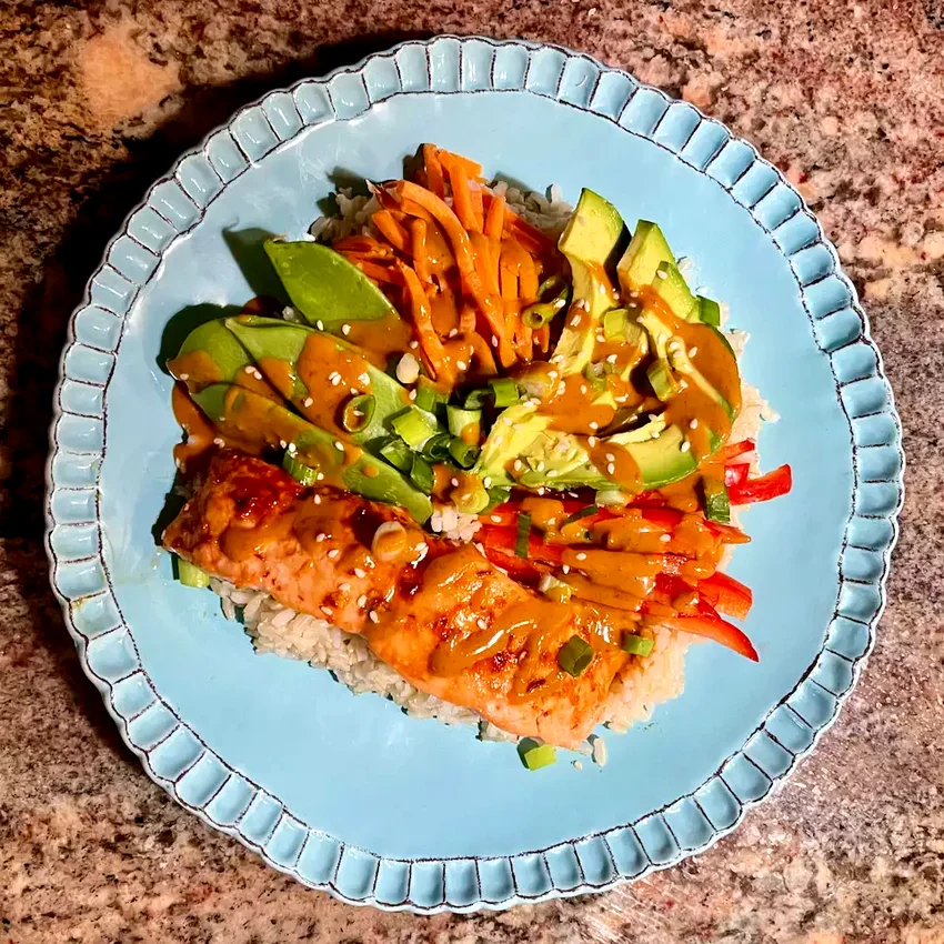 Spicy Salmon Bowls over Brown Rice