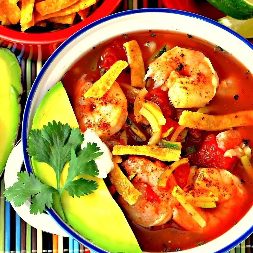 30 Fiery Shrimp Dishes for Heat-Loving Home Cooks Spicy Shrimp Tortilla Soup with Zucchini Noodles