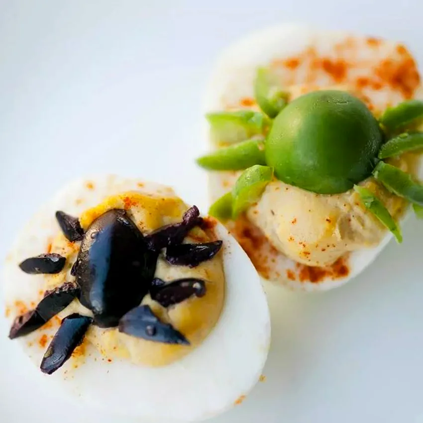 23 Spooky Halloween Party Foods for Your Frightful Feast Spider Deviled Eggs for Halloween