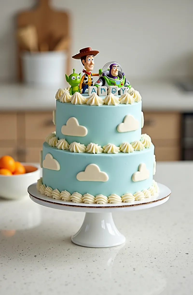 Toy Story Birthday Cake with Clouds and Toy Figurines Step 5 Place the Toys and Serve