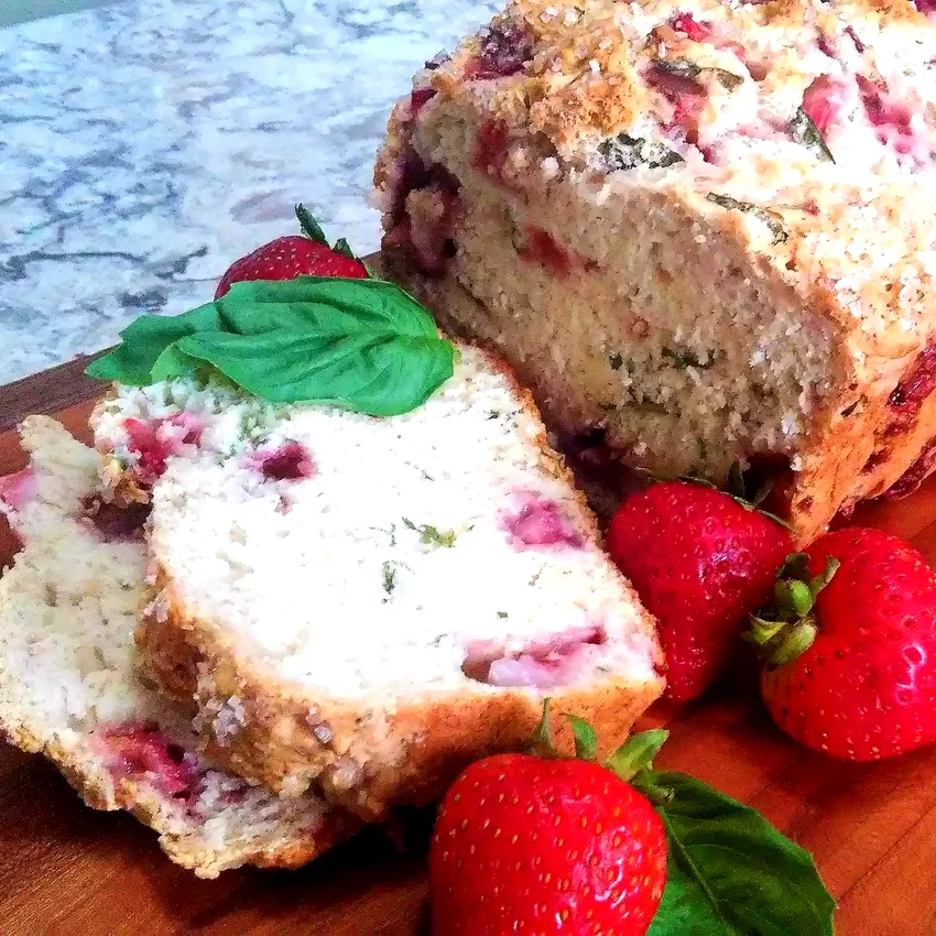 Strawberry Beer Bread with Fresh Basil