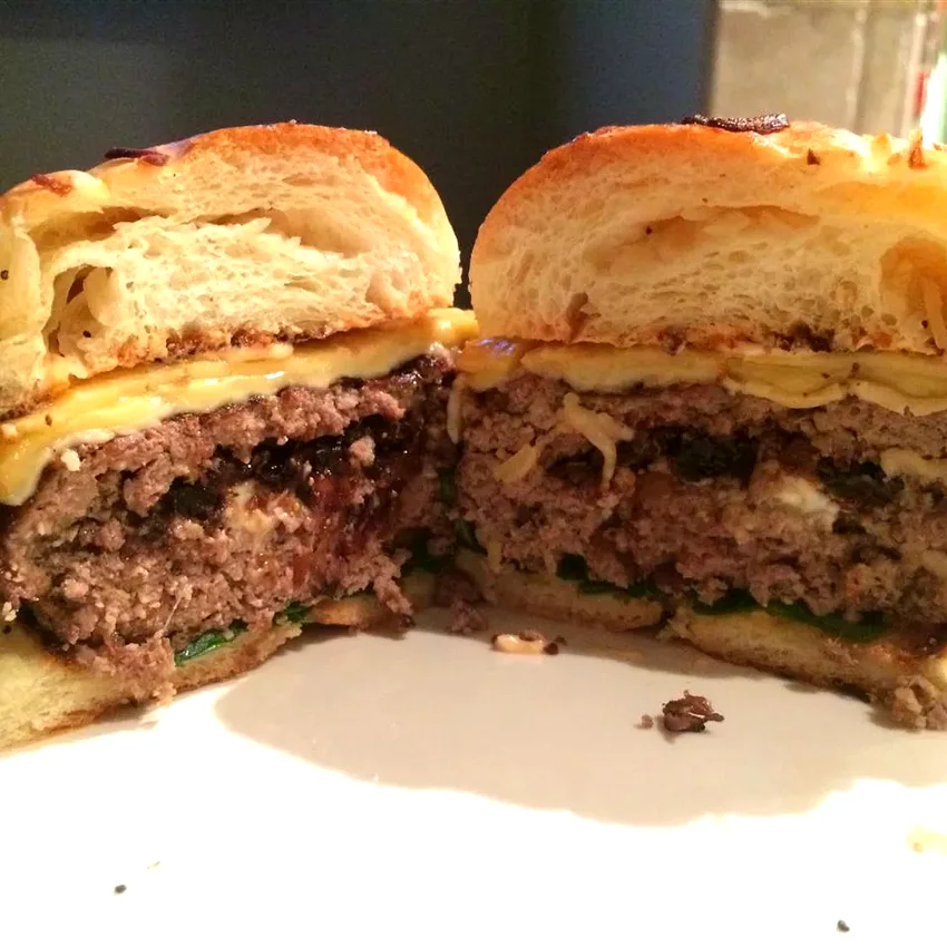 Stuffed Bison Burgers with Caramelized Figs and Shallots