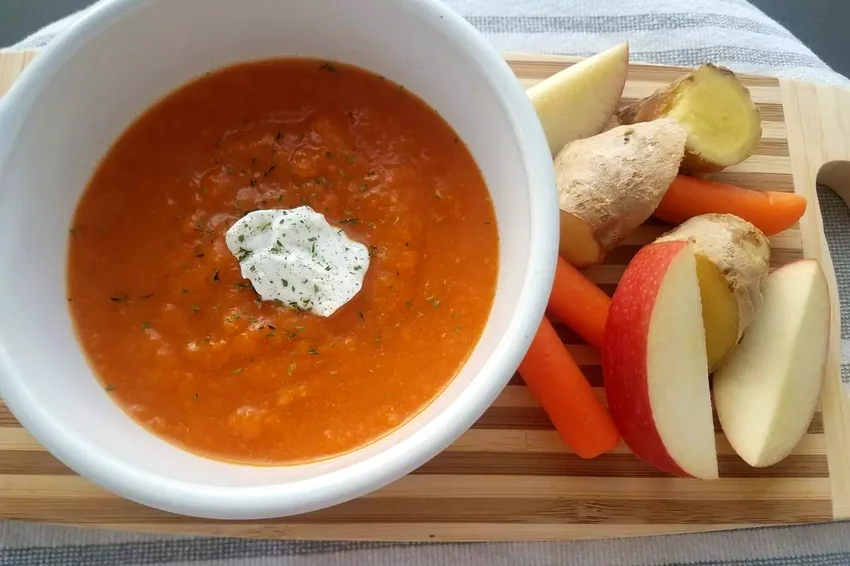 Sweet Potato, Carrot, Apple, and Red Lentil Soup