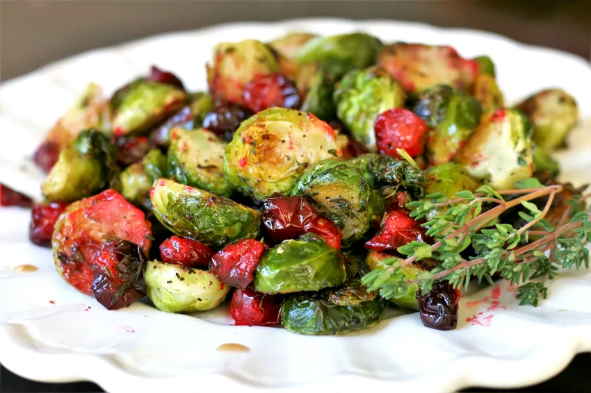 Top 50 Holiday Side Dishes for Thanksgiving Dinner Thyme-Roasted Brussels Sprouts with Fresh Cranberries