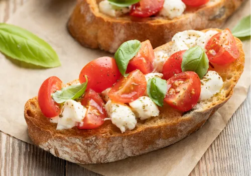 Tomato Basil Yogurt Bruschetta