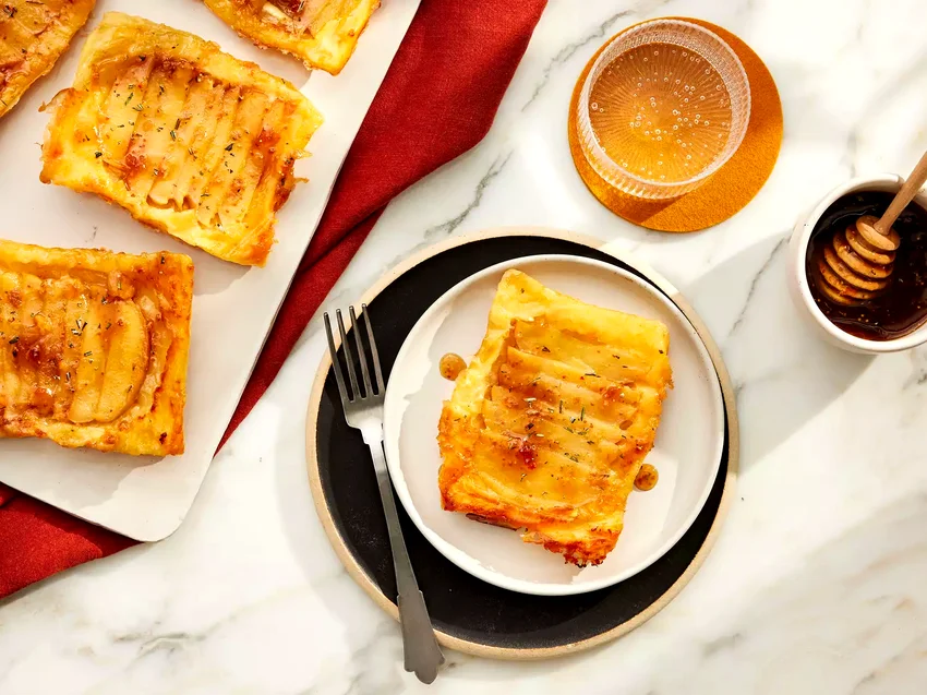 12 Fiery Honey Dishes for Sweet and Spicy Food Lovers Upside Down Apple & Brie Puff Pastry Tarts