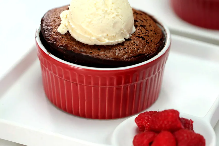 Valentine Chocolate Souffle with Mocha Sauce