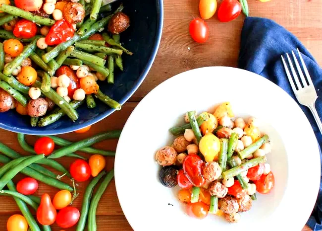 Vegan Green Bean, Tomato, and Basil Sheet Pan Dinner