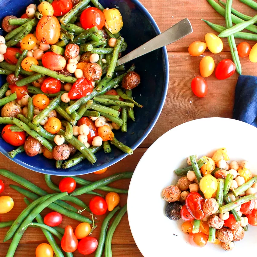 Vegan Green Bean, Tomato, and Basil Sheet Pan Dinner
