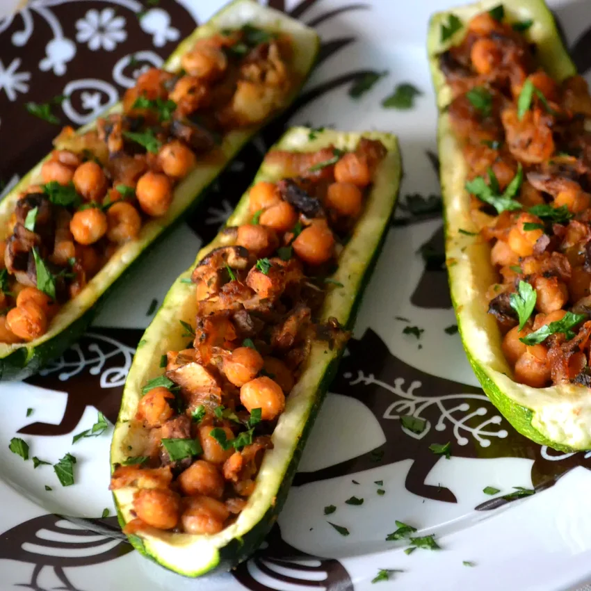 Zucchini with Chickpea and Mushroom Stuffing