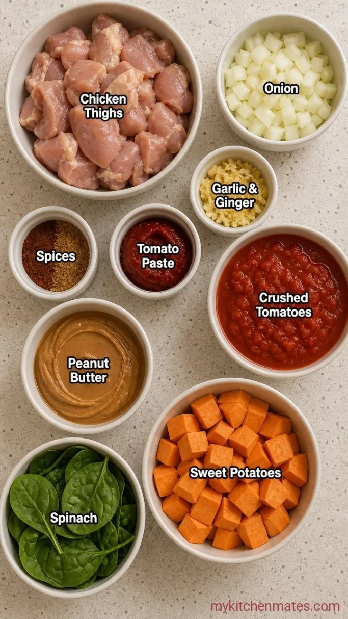 One-Pot African Peanut Stew with Chicken and Sweet Potatoes Ingredients