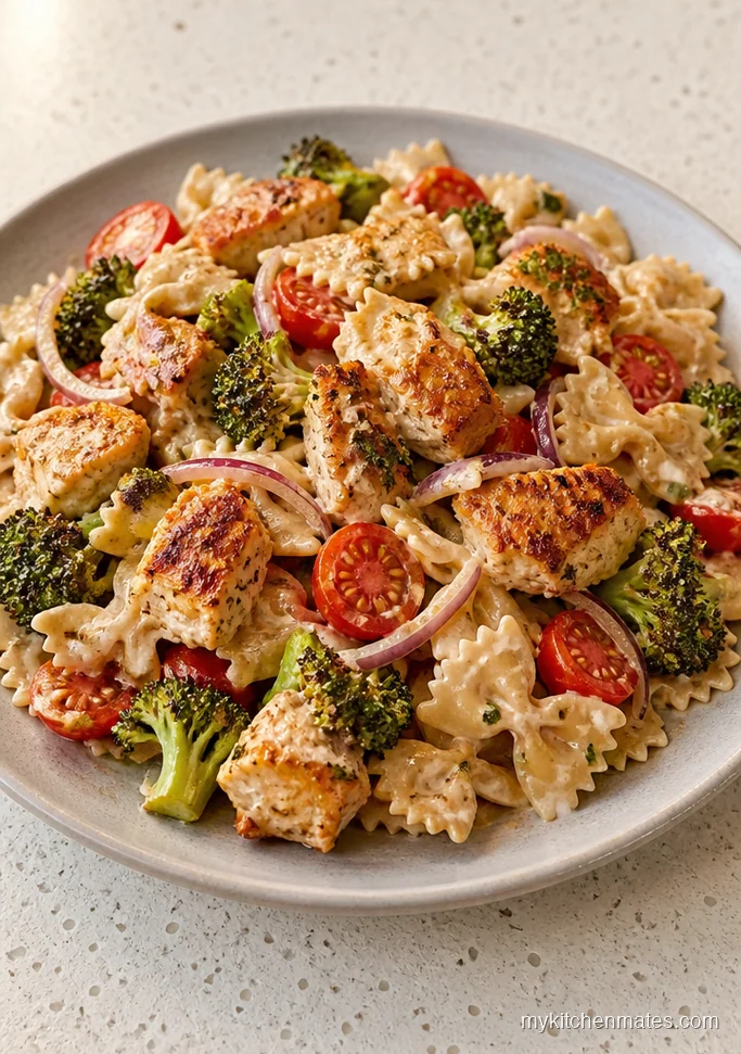 Air-Fried Broccoli and Chicken Pasta Salad