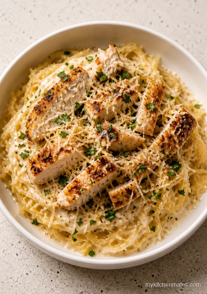 Air Fryer Chicken Spaghetti Squash Alfredo