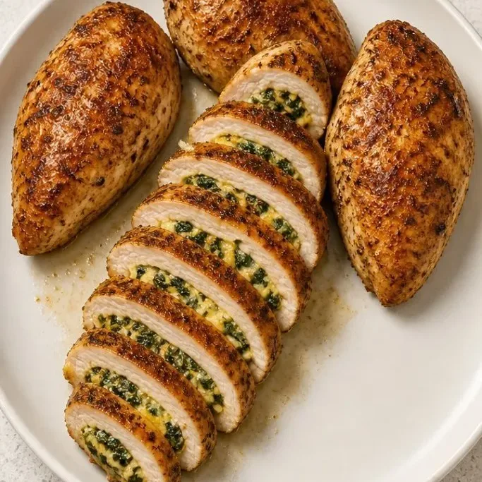 Creamy Air Fryer Stuffed Chicken Breast with Spinach & Cheese Air Fryer Stuffed Chicken Breast
