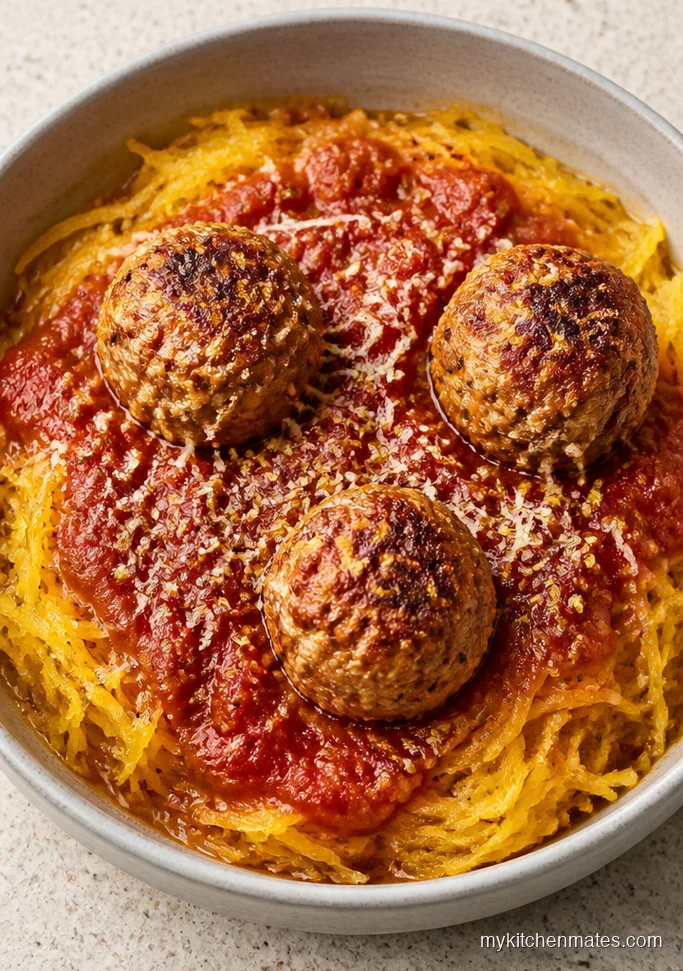 11 High Protein Spaghetti Squash Recipes That Actually Fill You Up Air Fryer Turkey Meatball Spaghetti Squash