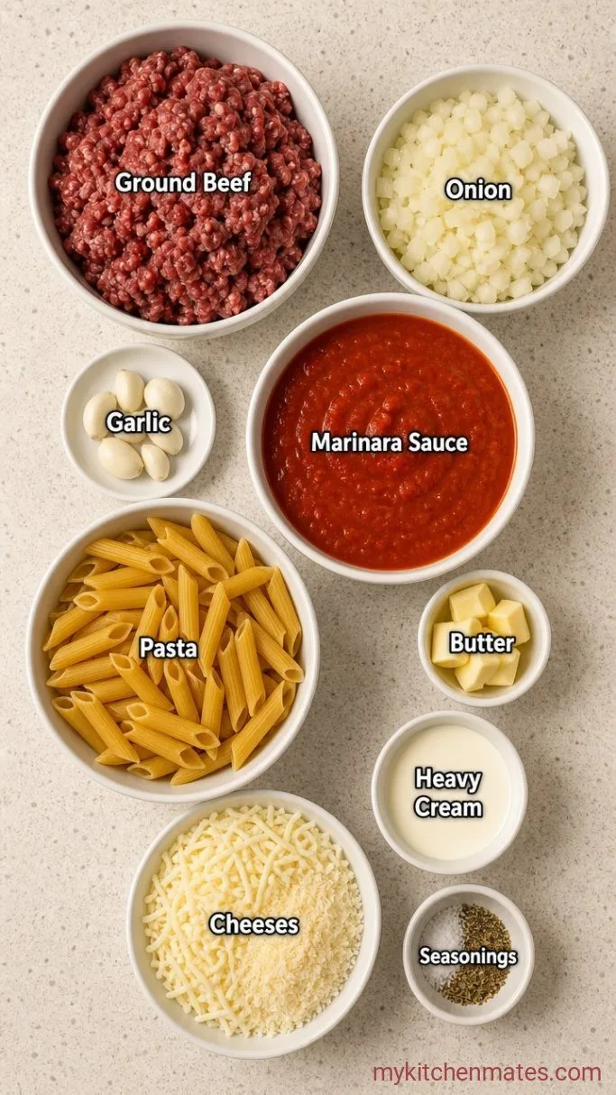 Creamy Baked Alfredo and Spaghetti Sauce Pasta Ingredients