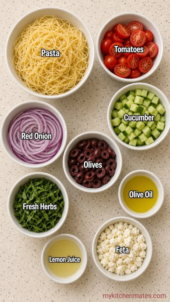 Quick Angel Hair Pasta Salad with Lemon Vinaigrette Ingredients
