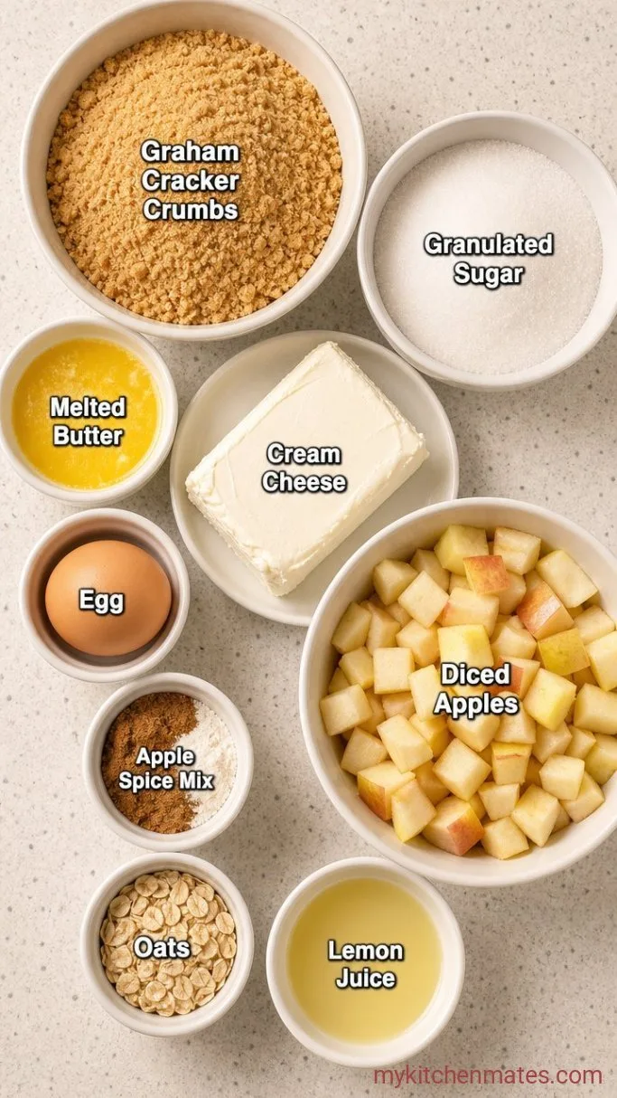 Creamy Apple Cheesecake Bars with Oat Streusel Ingredients