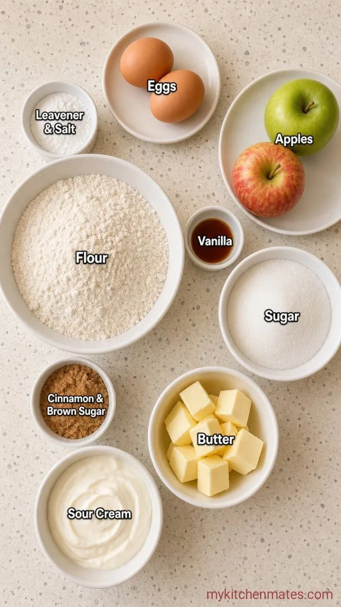 Moist Apple Sour Cream Coffee Cake with Cinnamon Streusel Ingredients