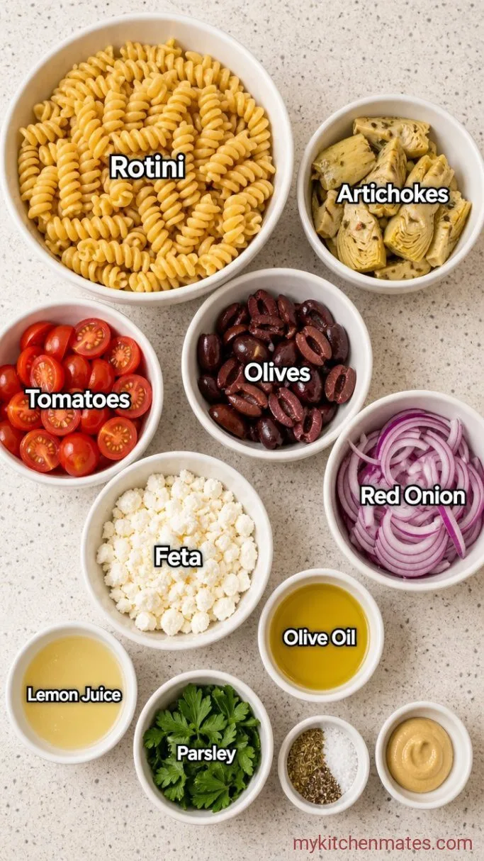 Easy Artichoke Pasta Salad with Lemon-Herb Dressing Ingredients