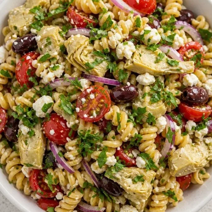 Easy Artichoke Pasta Salad with Lemon-Herb Dressing Artichoke Pasta Salad