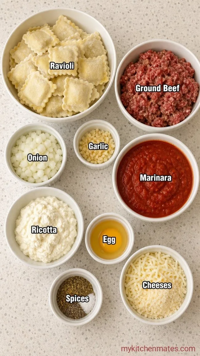 Easy No-Boil Baked Ravioli Casserole Ingredients