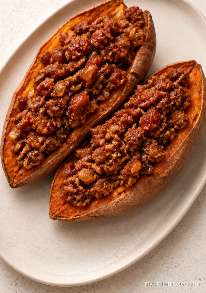 Baked Sweet Potato with Spiced Ground Beef