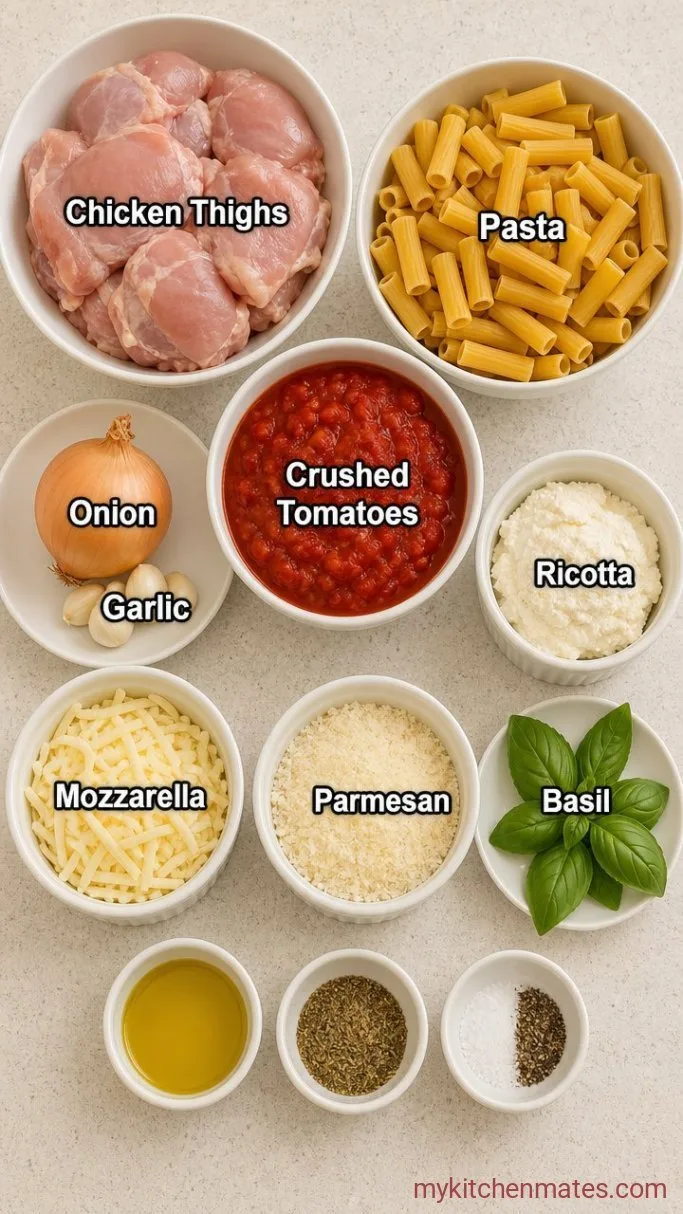 Garlicky Baked Ziti with Chicken Ingredients
