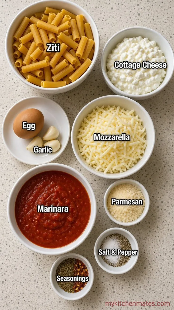 Baked Ziti with Cottage Cheese (No Ricotta Needed) Ingredients